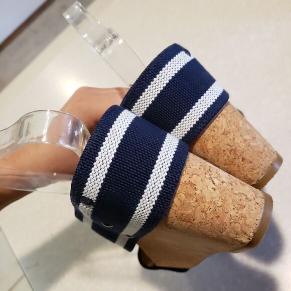 Lucky Brand Miller 2 Cork Platform Wedge Sandals Navy Blue/White Size 9.5 - Picture 5 of 9